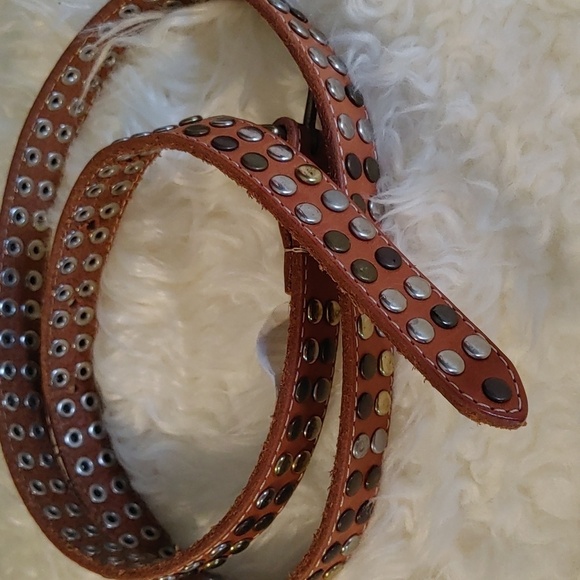 Tan Leather studded Belt - Picture 3 of 9